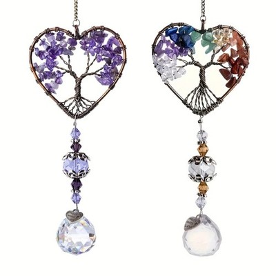 Rainbow Crystal Sun Catcher Tree of Life Heart Hanging Ornament Window Prism