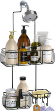 Shower Caddy Hanging, Anti-Swing over Head Shower Caddy Rustproof with Hooks for