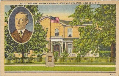 Vintage South Carolina Linen Postcard Woodrow Wilson's Boyhood Home Columbia