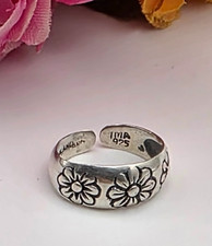 Sterling Silver Adjustable Baby Ring 925 Floral Vintage Signed TMA Size 2.5