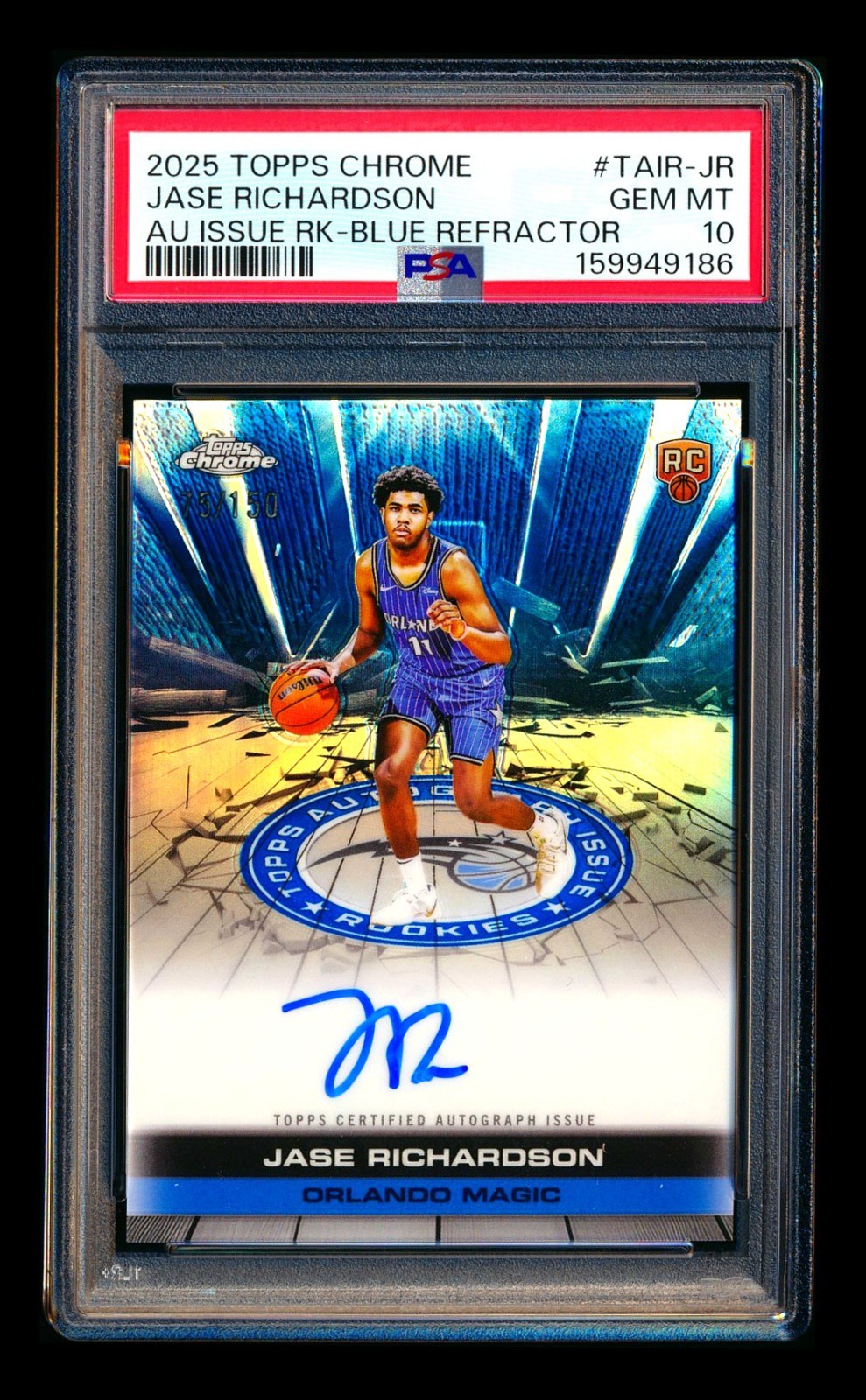 2025-26 TOPPS CHROME JASE RICHARDSON RC BLUE ON-CARD AUTO ROOKIE #75/150 PSA 10!