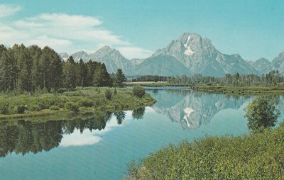 Oxbow Bend Mt. Moran Reflection Snake River Wyoming Vintage Chrome Postcard
