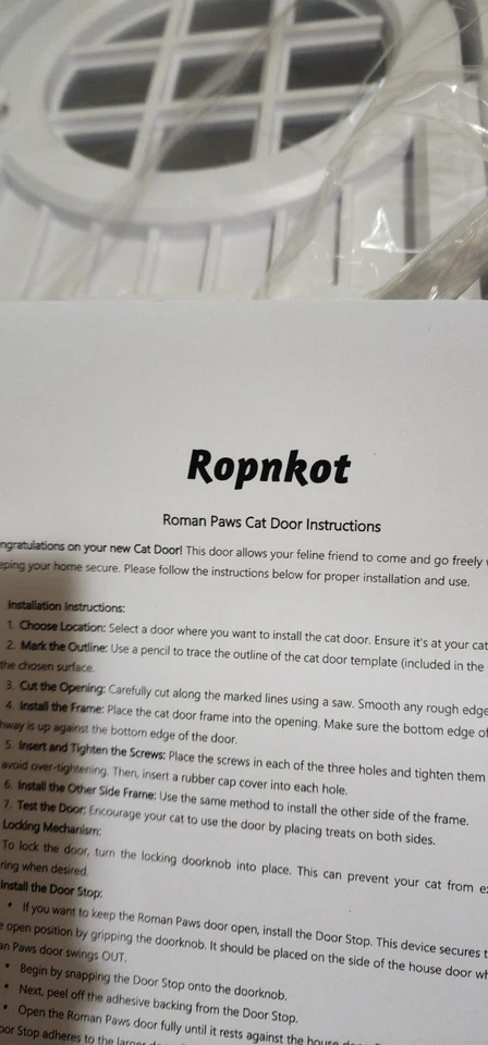 Ropnkot Roman Paws Interior Cat door XL - No Flap for Cats Up to 30 Ibs - White - Image 3 of 4