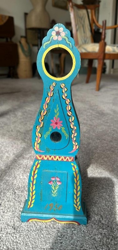 Miniature Swedish Mora Clock Pocket Watch Holder Painted Folk Art Scandinavian