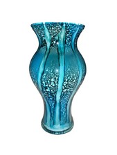 Abstract Mid Century Modern Blue Glass Vase 5 x 10 Great Condition