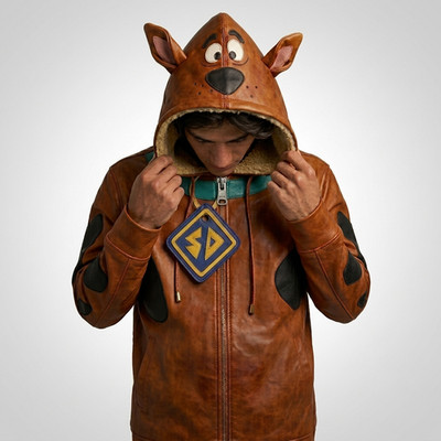 Scooby-Doo Inspired Leather Hoodie Cosplay Jacket With SD Dog Tag Fan Merch Gift