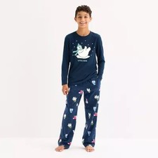 NEW M 10/12 North Pole Trading Co. Polar Bear Fleece Pajama Pants Navy