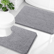 OLANLY Bathroom Rugs Sets 2 Piece, Soft Absorbent Chenille Bath Mats and U-Shape