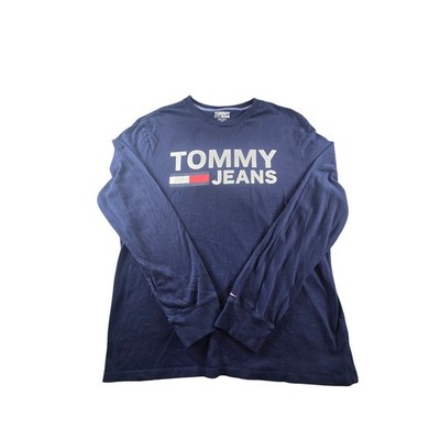 Tommy Jeans Mens Long Sleeve Graphic T-Shirt Navy Blue Large Logo Tee