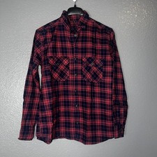 Red Blue Plaid Button Up Flannel Shirt Women  s Small