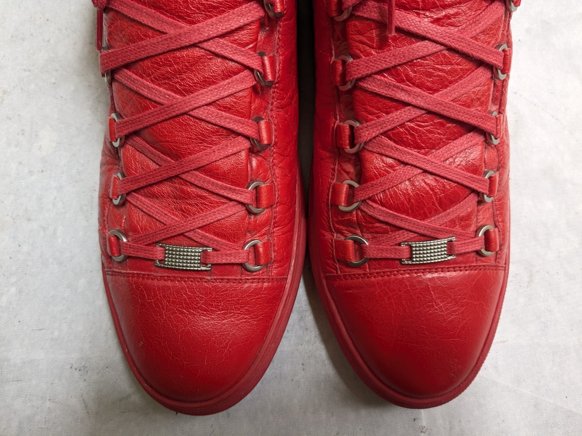 Balenciaga Arena Sneakers Red Men 12 45 High Tops Leather Lace Up