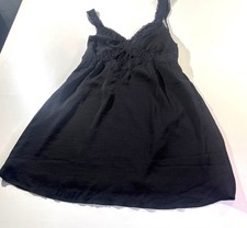 Black Sleeveless A-Line Mini Dress With Lace V-Neck & Adjustable Straps