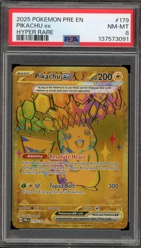 Pokemon Pikachu ex Prismatic Evolutions Hyper Rare #179 PSA 8