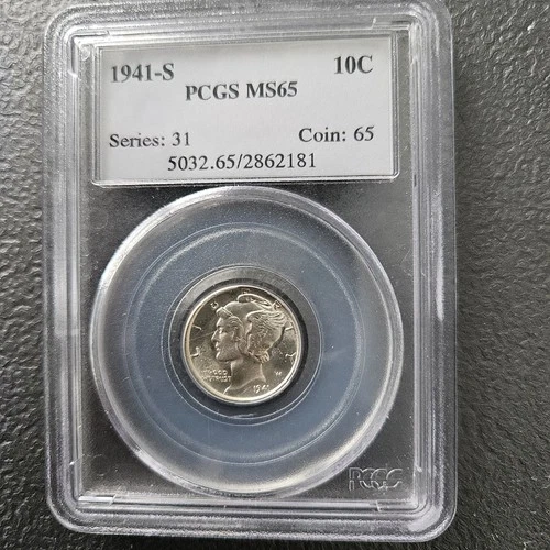 1942 S silver Mercury Dime  PCGS MS65