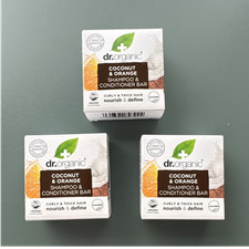 Image of 3 x Dr.Organic Coconut & Orange Shampoo & Conditioner Bar Curly Thick Hair 75g