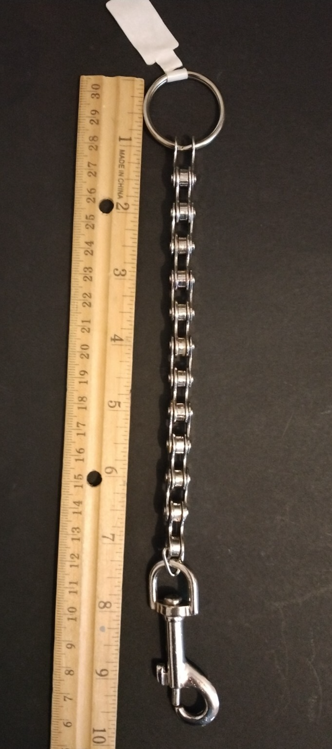 Silver Tone 6 Inch Bike Link Wallet Keychain with Chain