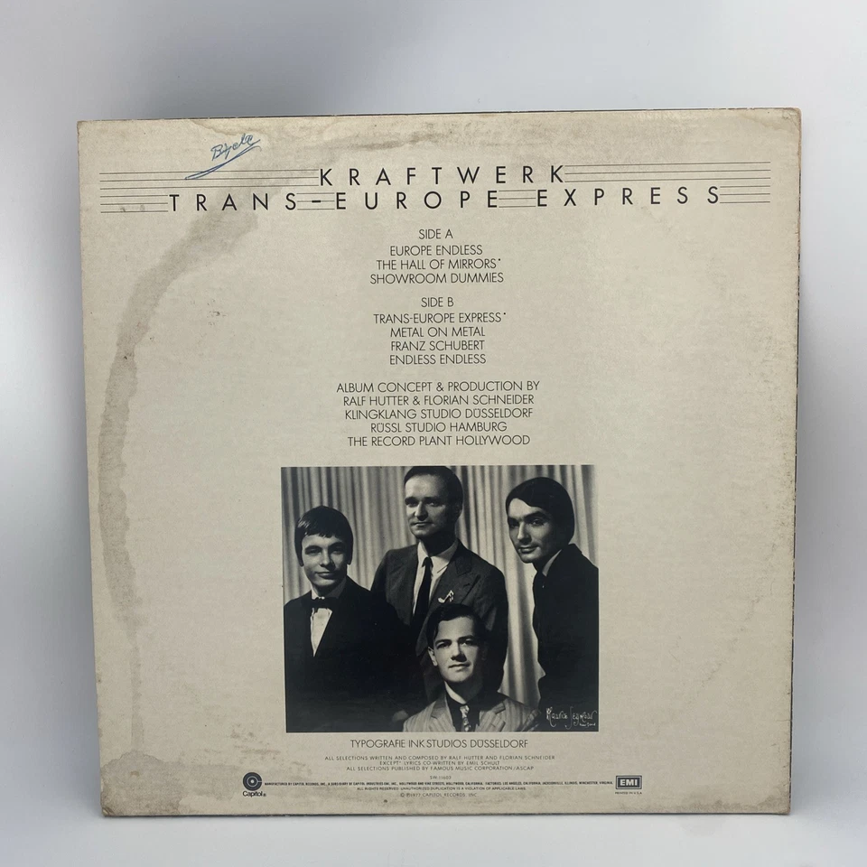 KRAFTWERK Trans Europe Express Vinyl Record LP VG- 70's, Orange Label, Synth Pop - Image 3 of 4