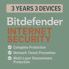 Bitdefender Internet Security 2026 - 3 Years For 3 Windows PC + Daily VPN