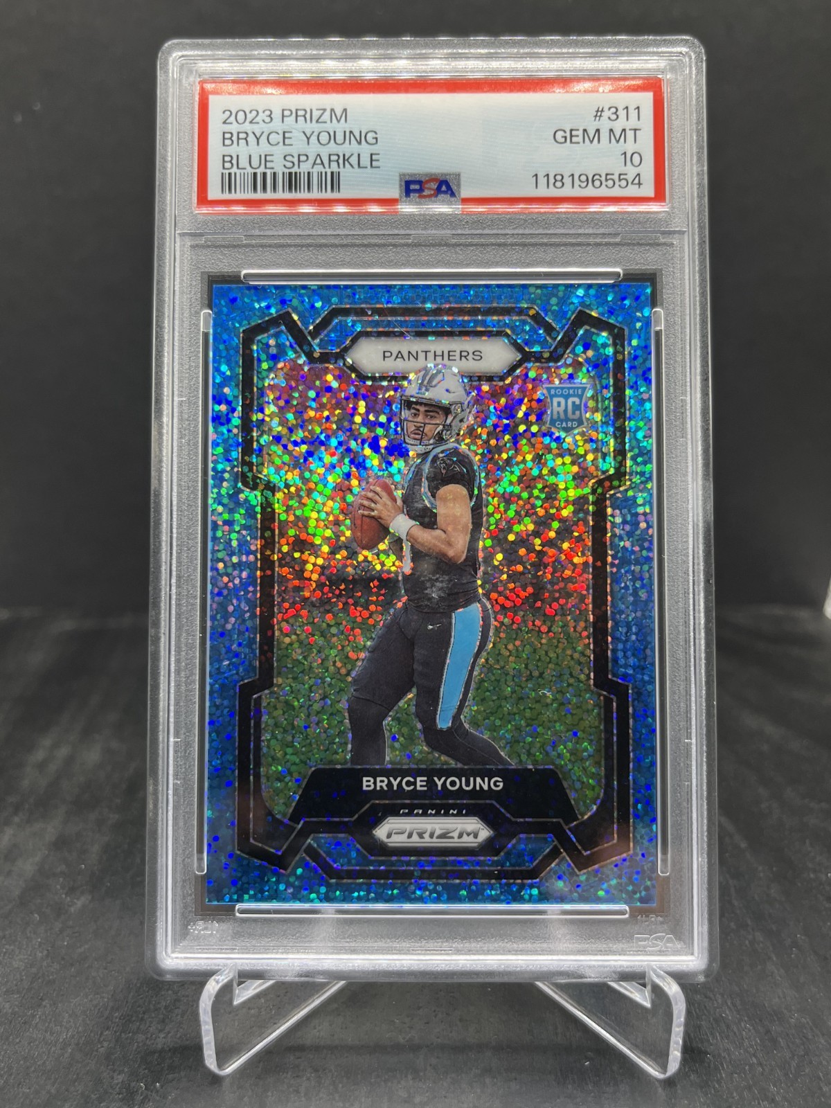 2023 Panini Prizm Football Bryce Young RC Rookie Blue Sparkle 07/96 PSA 10 #311