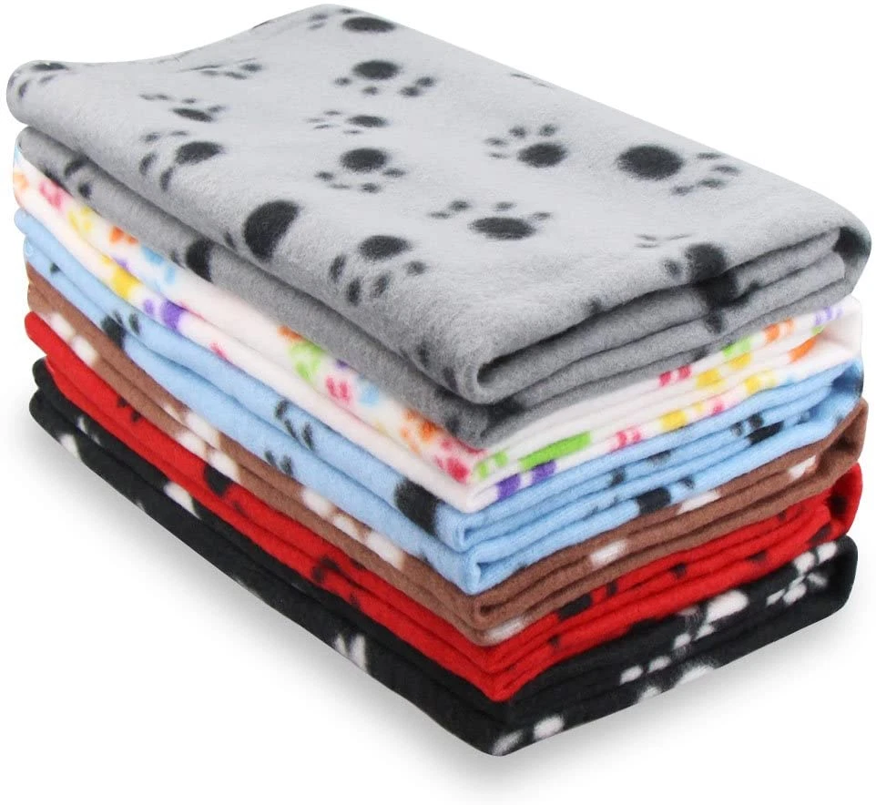 Cute Pet Fleece Blankets Paw Print Soft Warm Puppy Kitten Bedding 6 Pack 24x28