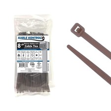 Kable Kontrol Brown Zip Ties 8 Inch 100 Pcs, 50 Lbs Tensile Strength, Self-Lo...