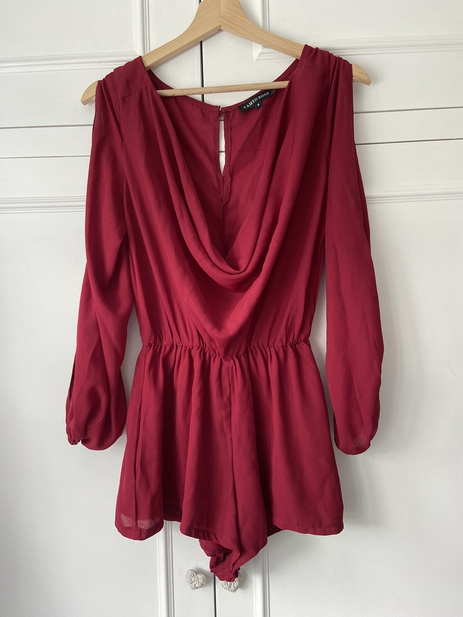 Women’s New Look Cameo Rose Burgundy Playsuit