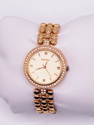GENEVA ROSE GOLD LADIES DRESS WATCH w/ CRYSTALS & BEADED BRACELET | eBay