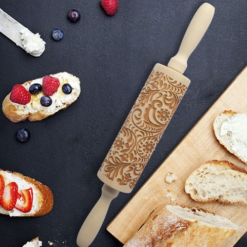 Flower Rolling Pin Wooden Laser Cut Unique Design Cookies Embossed XMVN - Picture 3 of 12