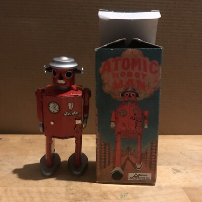 Schylling ATOMIC ROBOT MAN Tin Key Wind-Up Toy IOB - 1997