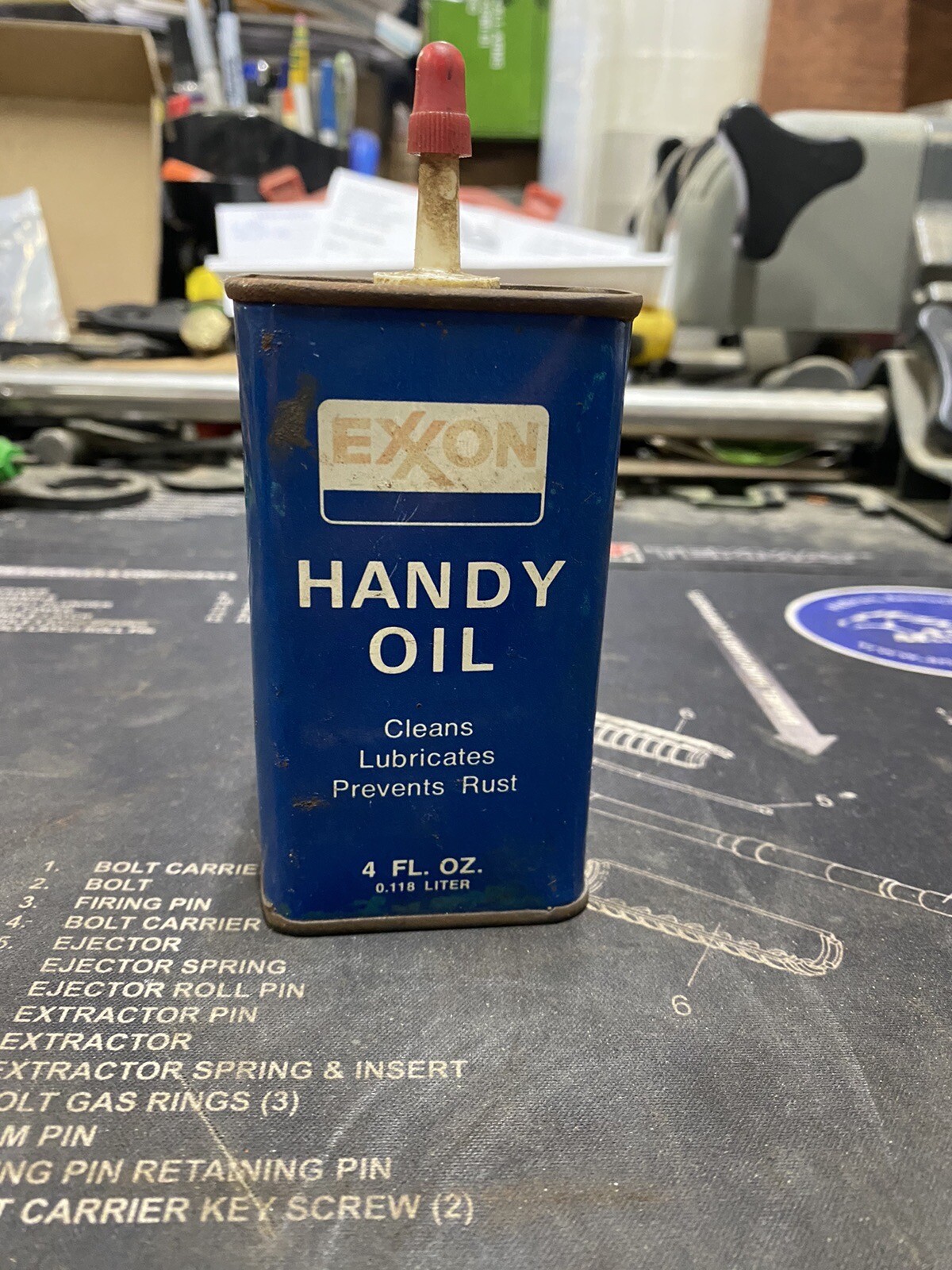 Vintage Exxon Handy Oil Oiler Can Metal Mostly Full 4 Oz Antique