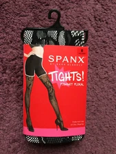 SPANX size B Very Black Fishnet  Floral Mid Thigh Shaping Tights Style20180R NWT