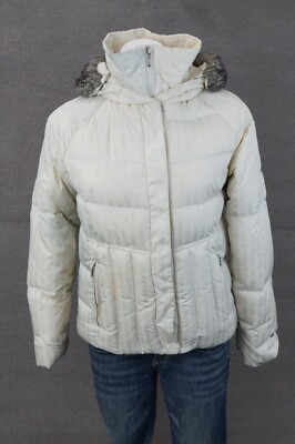Columbia White Puffer Jacket Women's Zip & Button Up Detach Faux