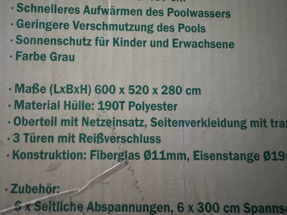 Pavillon 600x520x280 cm Poolüberdachung  Zelt Partyzelt Gewächshaus - Bild 2 von 2