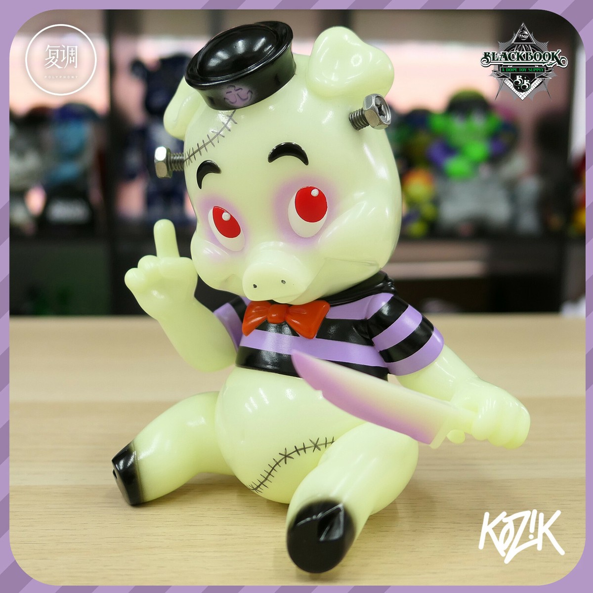 Frank Kozik × BlackBook Toy Piggums OG Frank Kozik Blackbook Franken Piggums Vinyl Luminous H8inch