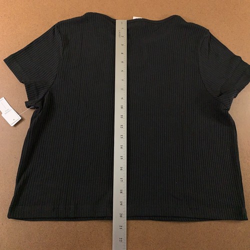 Feathers Women's 2X Black Rib Knit 2 Piece Short Sleeve Tee & Bike Short Set NWT - 第 9/12 張圖片