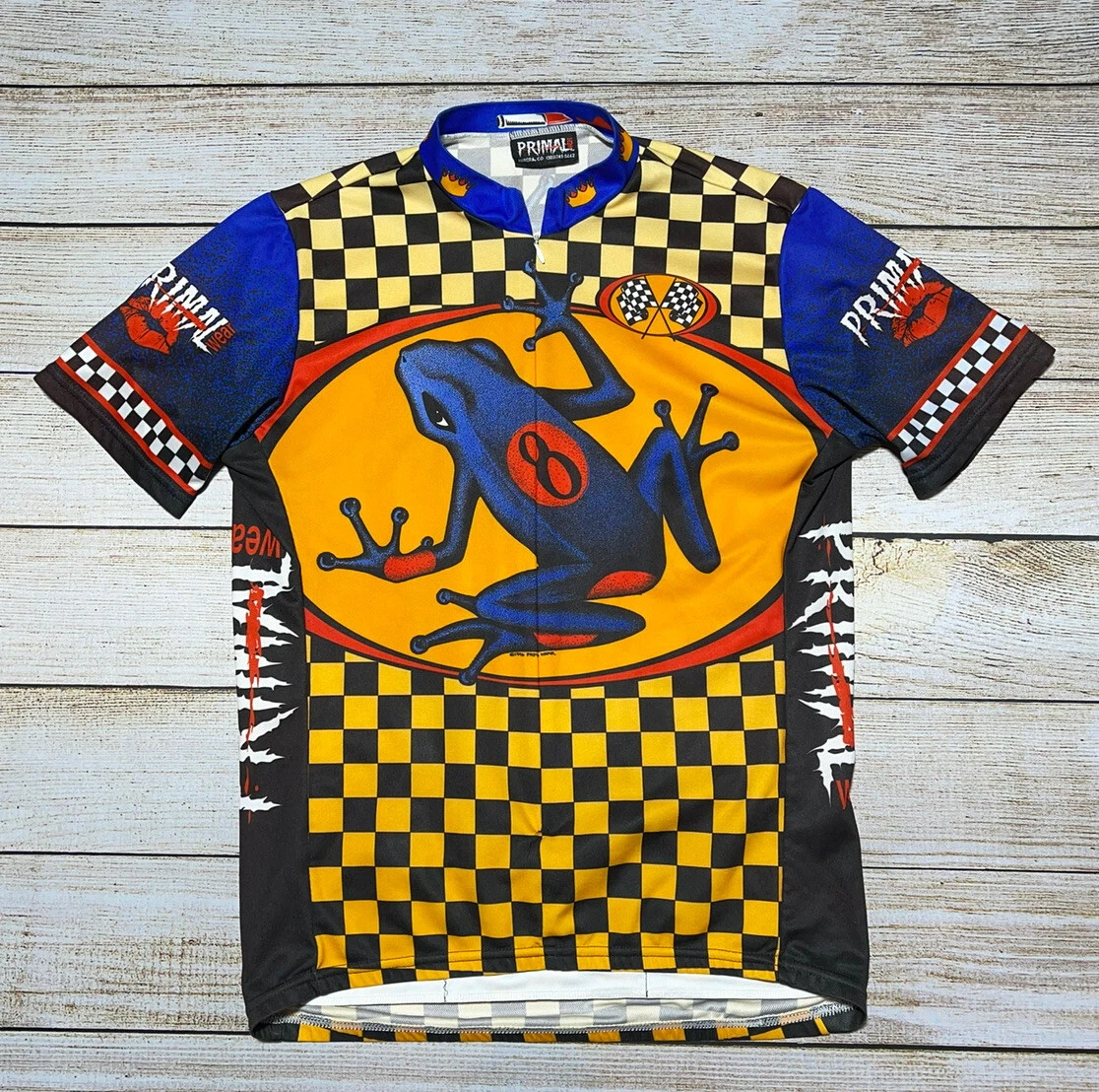 Vintage 90’s PRIMAL WEAR Huge Frog Cycling Jersey Men's 3/4 Zip Read