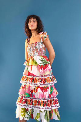 Farm Rio Mixed White Prints Layered Dress, Off-White / L