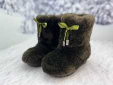 Girl's fur winter boots, khaki sheepskin fur toddler boots, children winter shoe