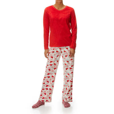 Goodnight Kiss Red Pajama Set Pants Socks Cardinals Fleece