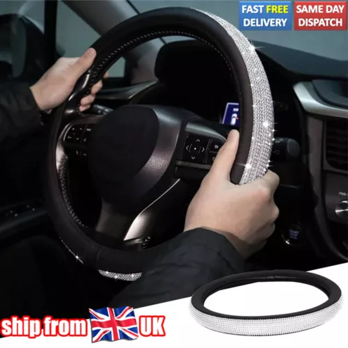 UK 15" Bling Steering Wheel Cover Crystal Leather Sparkled Diamond Skidproof UK