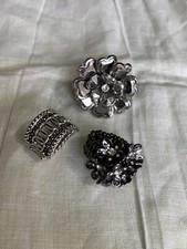 Silver Tone Rhinestone Flower Stretch 3 Rings Jewelry B-40