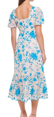 Kensie Embroidered Chiffon Tiered Midi Dress Champagne Blue Floral Size 12  | eBay