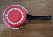 Vintage Mini Frying Pan Hong Kong Doll House 4.5  Red Metal Plastic Handle
