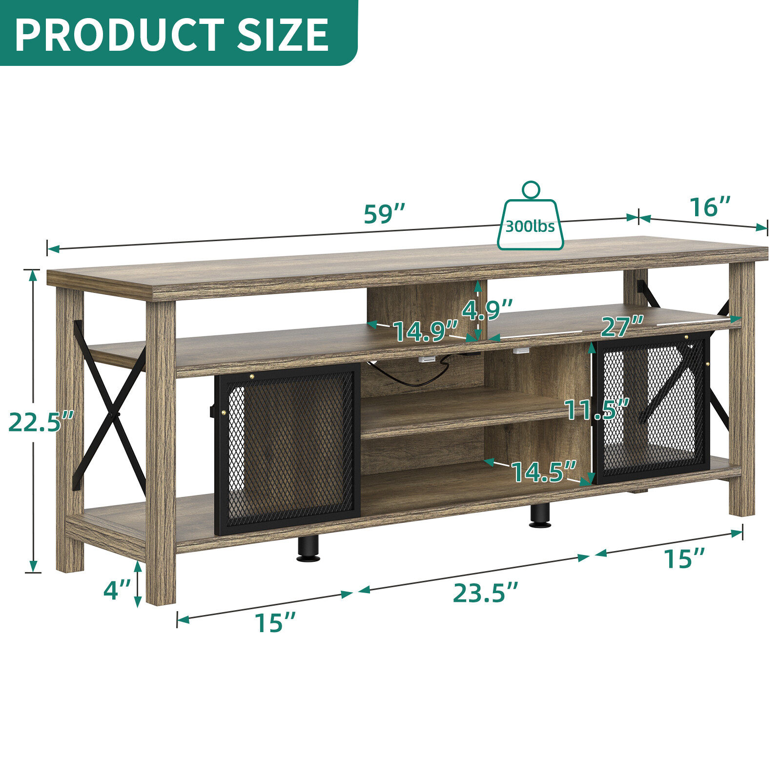 Farmhouse Mesh Barn Door TV Stand Entertainment Center Console For TV Up to 65"