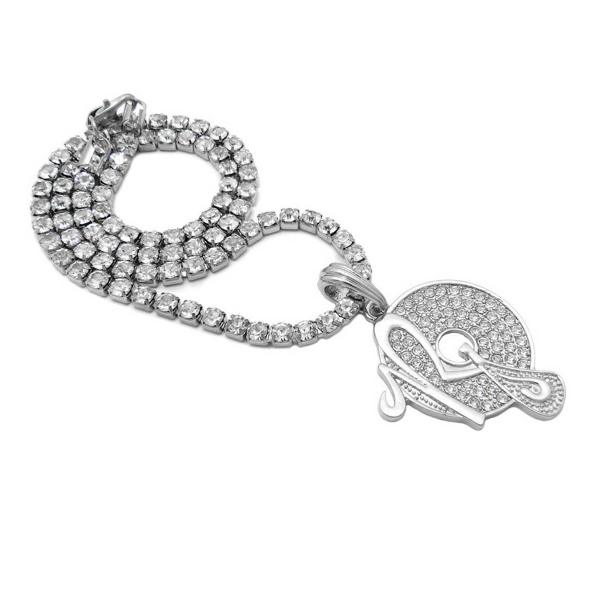 Iced Silver PT Anarchy Pendant & 16" 18" 20" Rhinestone Chain Fashion