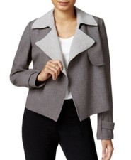 Tommy Hilfiger Open Front Blazer Gray Draped Notch Collar Storm Flap Size 12 B38