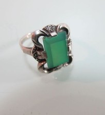 Ring Art Deco gr&uuml;ner Stein 835 Silber Fassung sch&ouml;n verziert (66)