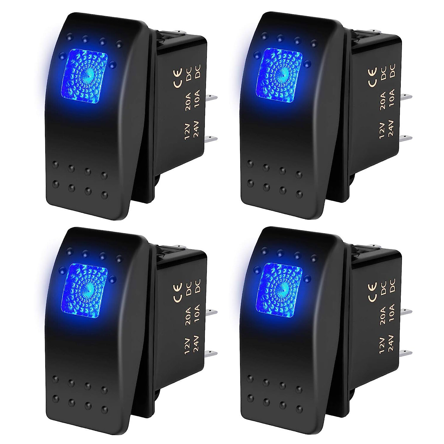 4Pcs Car Boat Marine Dash Rocker Switch Blue 12V 24V Waterproof ON-OFF ...