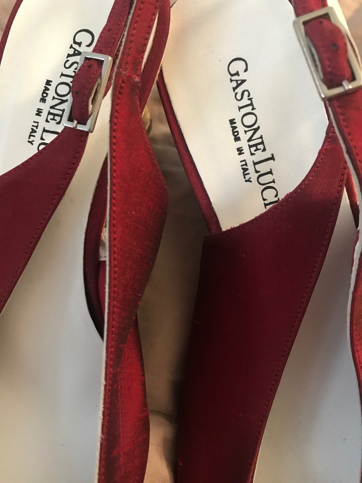 Gastone Lucioli Burgundy Silk Slingback Shoes 39