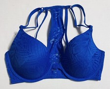 PINK Victoria's Secret Bra 32D Lightly Lined Blue Tropical Racerback